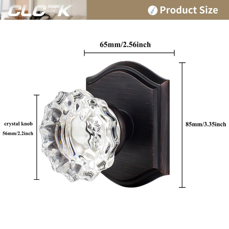 CLCTK 2 Pack Glass Dummy Door Knobs, Antique Inactive Crystal Half-Dummy Door Knobs for Hall and Closet, Oil Rubbed Bronze - Image 4